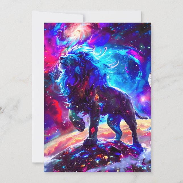 Galaxy Lion Blue Holiday Card (Front)