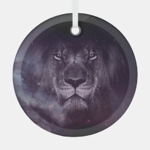 Galaxy Lion Face Art Wallpaper Glass Tree Decoration