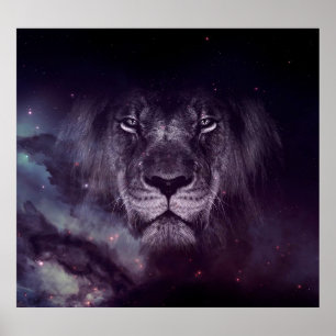 Galaxy Lion Face Art Wallpaper Poster