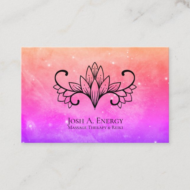 *~* Galaxy Lotus Pink Universe Lavender Nebula Business Card (Front)