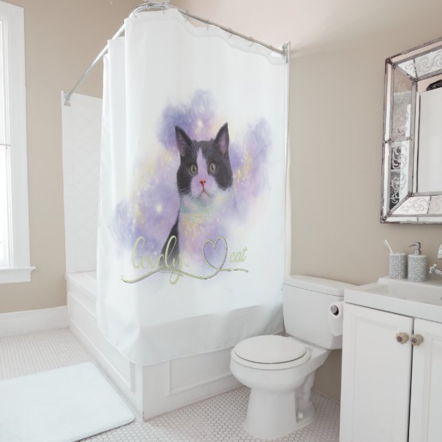 Galaxy Lovely Cat Shower Curtain (In Situ)