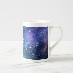 Galaxy Lovers Starry Space Blue Sky White Sparkles Bone China Mug