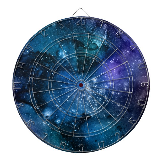 Galaxy Lovers Starry Space Blue Sky White Sparkles Dartboard (Front)