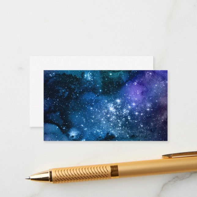 Galaxy Lovers Starry Space Blue Sky White Sparkles Enclosure Card (Front/Back In Situ)