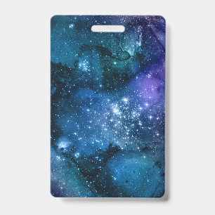 Galaxy Lovers Starry Space Blue Sky White Sparkles ID Badge