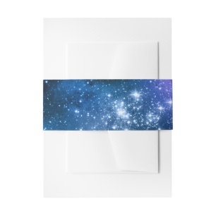 Galaxy Lovers Starry Space Blue Sky White Sparkles Invitation Belly Band