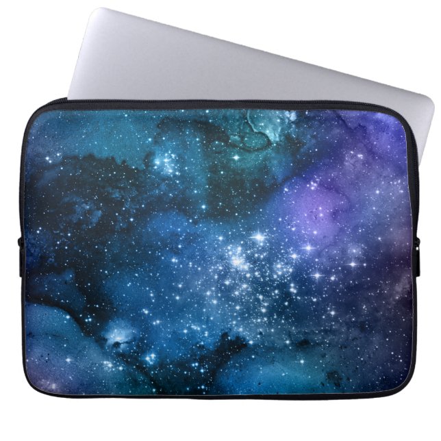 Galaxy Lovers Starry Space Blue Sky White Sparkles Laptop Sleeve (Front)