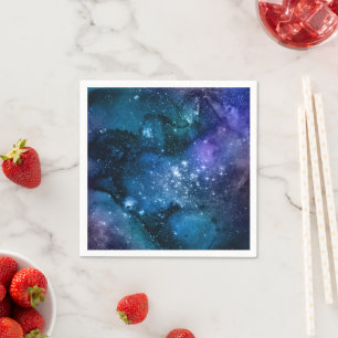 Galaxy Lovers Starry Space Blue Sky White Sparkles Napkin