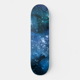Galaxy Lovers Starry Space Blue Sky White Sparkles Skateboard