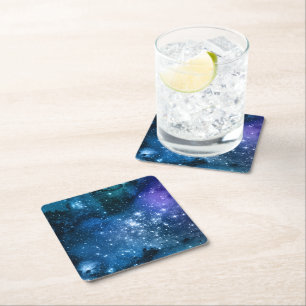 Galaxy Lovers Starry Space Blue Sky White Sparkles Square Paper Coaster