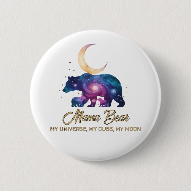 Galaxy Mama Bear & Cubs Moon Silhouette 6 Cm Round Badge (Front)