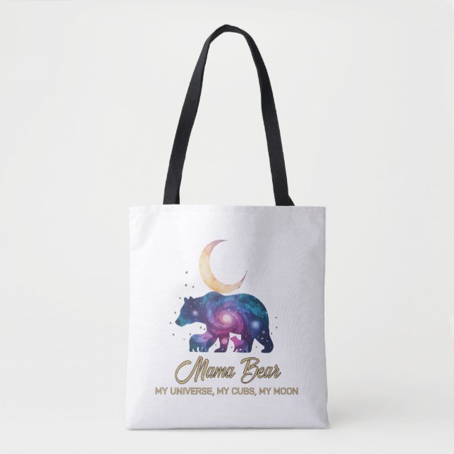 Galaxy Mama Bear & Cubs Moon Silhouette Tote Bag (Front)