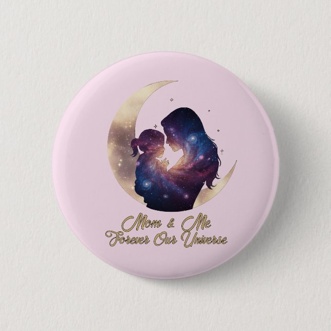 Galaxy Mama & Child Silhouette Moon Art 6 Cm Round Badge (Front)