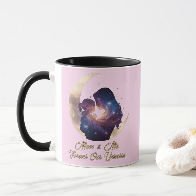 Galaxy Mama & Child Silhouette Moon Art Mug (With Donut)