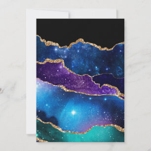 Galaxy Marble Agate Blue Purple Gold Sparkle Chic Thank You Card