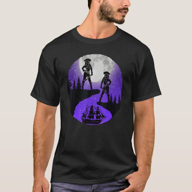 Galaxy Moon Graphic Sailing Ship Pirate Women Cost T-Shirt (Front)