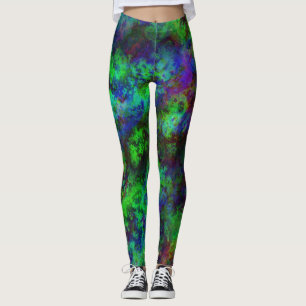 Galaxy Multi-colour Abstract Green Leggings