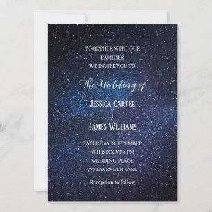 Galaxy Navy Blue Sky Starry Night Wedding Invitation