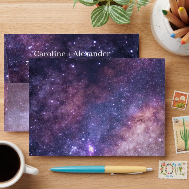 Galaxy Nebula Celestial Sky Purple Return Address Envelope (Desk)