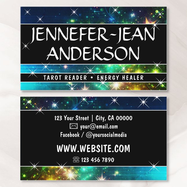 Galaxy Nebula Glitter Rain Sparkling Stars Green Business Card (Creator Uploaded)