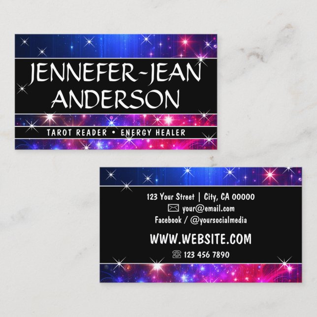 Galaxy Nebula Glitter Rain Sparkling Stars Pink Business Card (Front/Back)