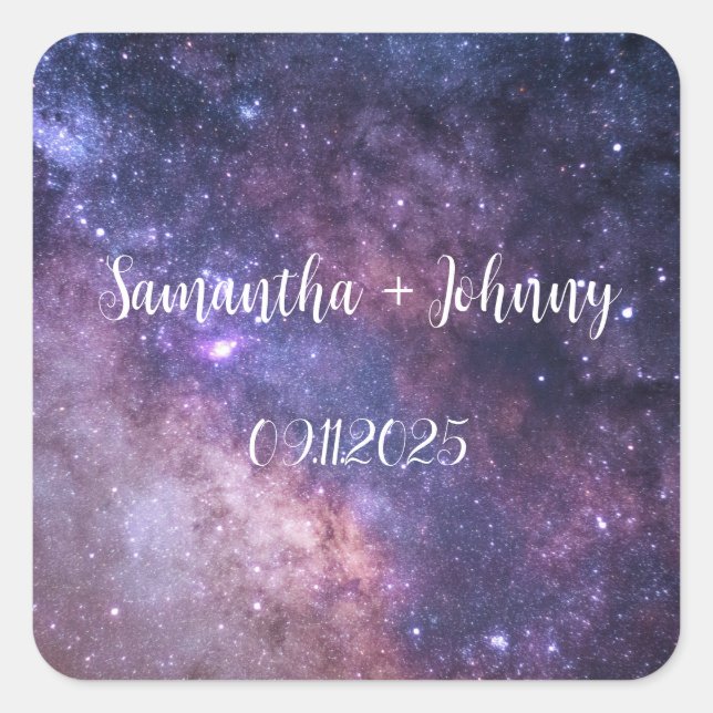 Galaxy Nebula Space Constellation Wedding Square Sticker (Front)