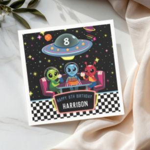 Galaxy Neon Space Alien Boys Birthday Napkin
