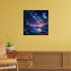 Galaxy Night Sky, Fantasy Lake Milky Way Purple Poster