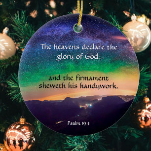 Galaxy Night Sky Psalm 19 Verse Stars Ceramic Tree Decoration