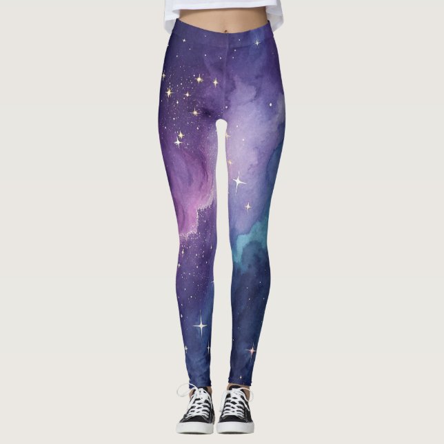 Galaxy Night Sky Starry Leggings (Front)