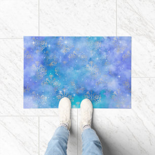 Galaxy Night Sky Stars Teal Purple Blue Silver Doormat