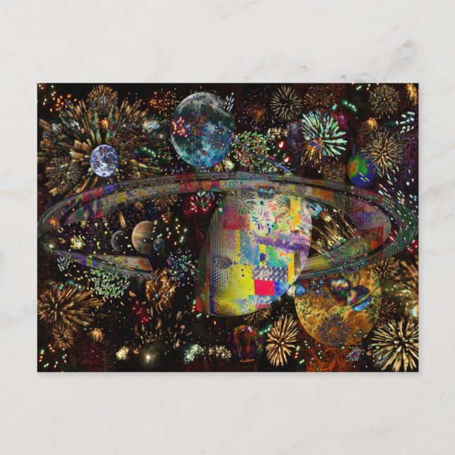 Galaxy of Fireworks Collage Planets  2859b Postcard (Front)