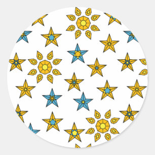 Galaxy Orange and Blue Sun and Stars Gems Pattern Classic Round Sticker