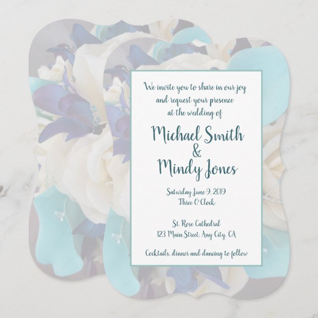 galaxy orchid ivory rose and teal wedding invitation (Front/Back)