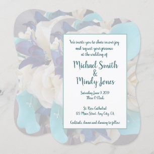 galaxy orchid ivory rose and teal wedding invitation