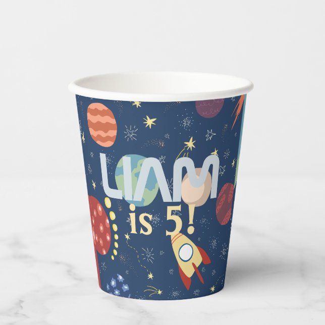 Galaxy Outer Space Kid's Birthday Paper Cups (Front)