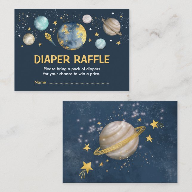 Galaxy Outer Space Moon Star Boy Diaper Raffle Enclosure Card (Front/Back)