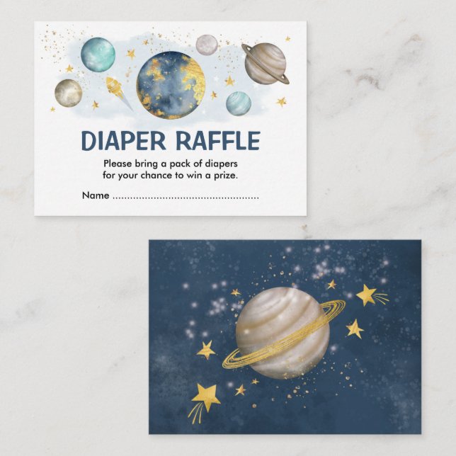 Galaxy Outer Space Planets Moon Star Diaper Raffle Enclosure Card (Front/Back)