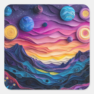 Galaxy Outer Space Stars Planets Abstract Fun Square Sticker