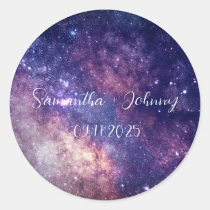 Galaxy Outer Space Stars Starry Night Wedding Classic Round Sticker