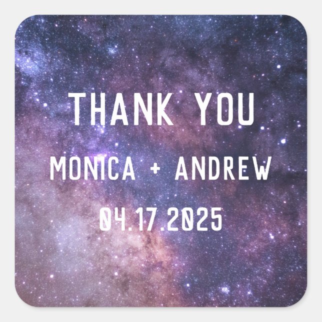 Galaxy Outer Space Stars Starry Thank you Square Sticker (Front)