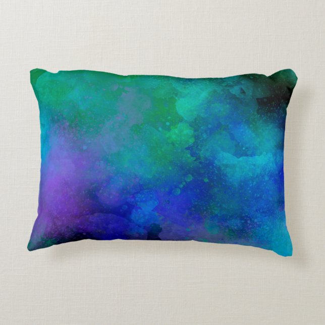 Galaxy Paint Splatter effect Green Blue  Decorative Cushion (Back)