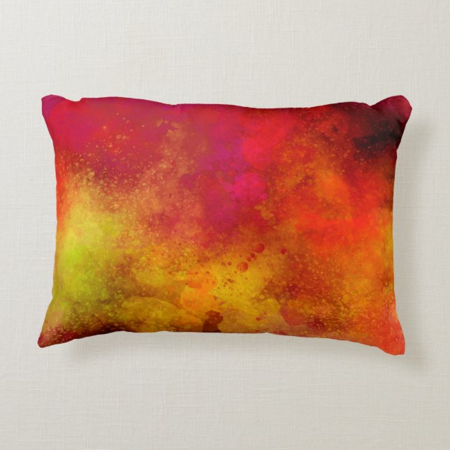 Galaxy Paint Splatter effect Orange Red Decorative Cushion (Back)
