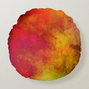 Galaxy Paint Splatter effect Red Yellow Round Cushion
