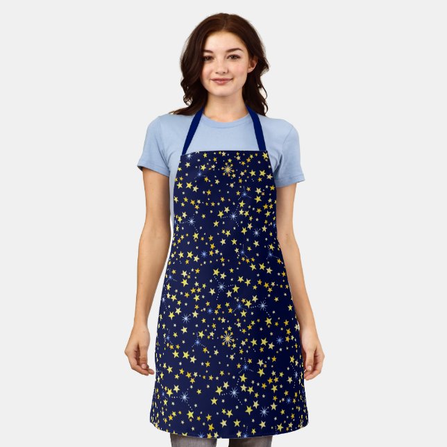 Galaxy Pattern Starry Navy Elegant Star Beautiful Apron (Worn)