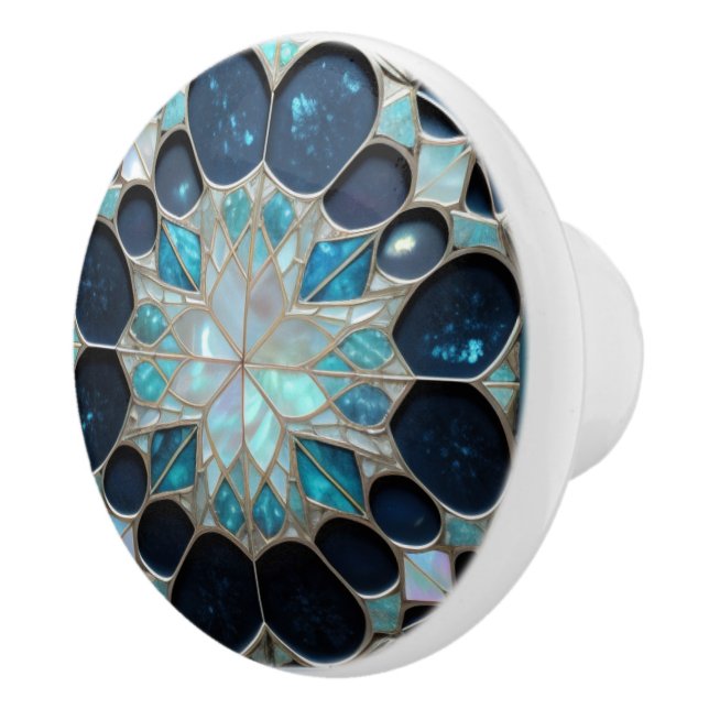Galaxy pearl Winter inspired blue teal offwhite  Ceramic Knob (Right)