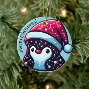 Galaxy Penguin Cosmic Christmas Ceramic Ornament