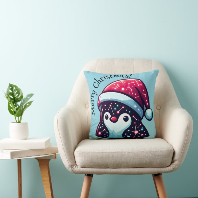Galaxy Penguin Throw Pillow | Cosmic Home Decor (Chair)