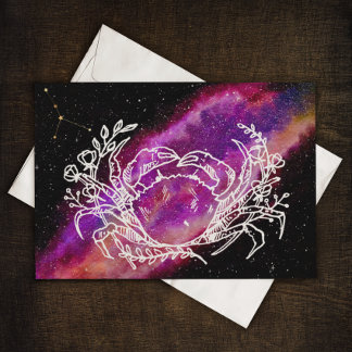 Galaxy Pink Cancer Zodiac Constellation Sign Card