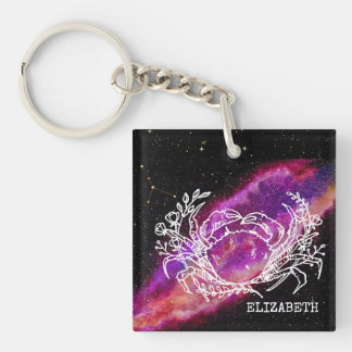 Galaxy Pink Cancer Zodiac Constellation Sign Key Ring